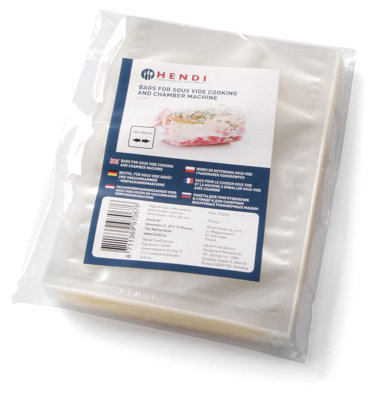 Hendi smooth vacuum cooking bags 140x200mm (100 pieces)