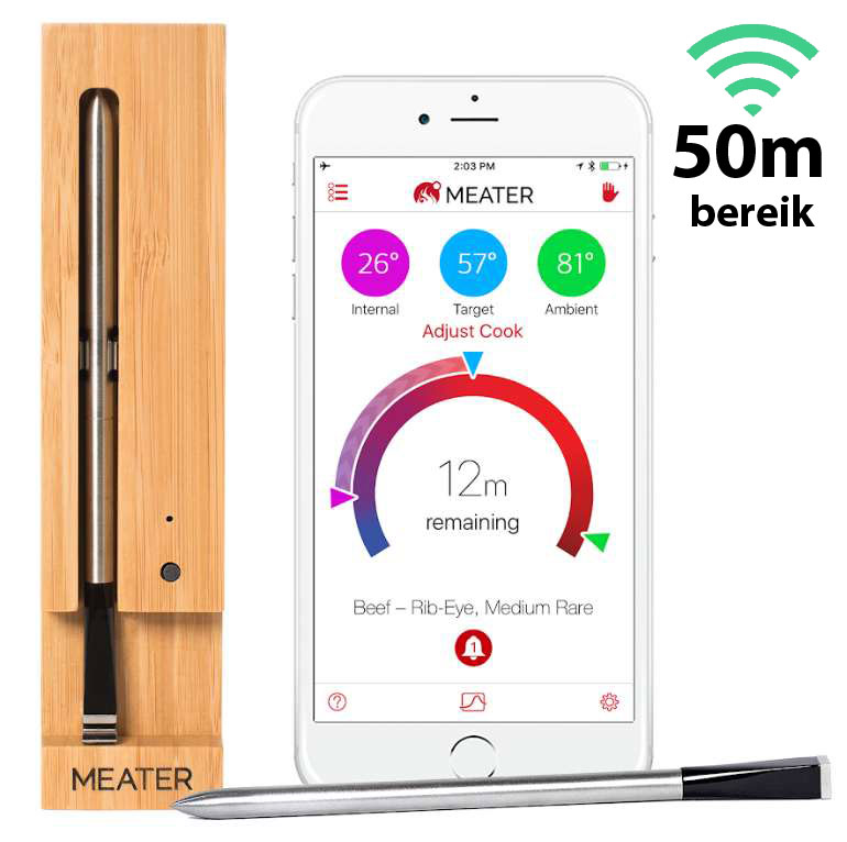 Meater + smart wireless meat thermometer (with app, approx. 50 meter range)