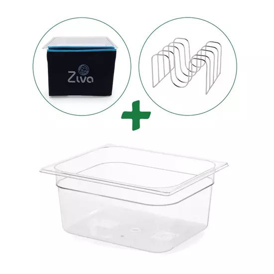 Ziva Sous Vide Accessoireset – Waterbak 12L, scheidingsrek & Isolatiehoes Sleeve