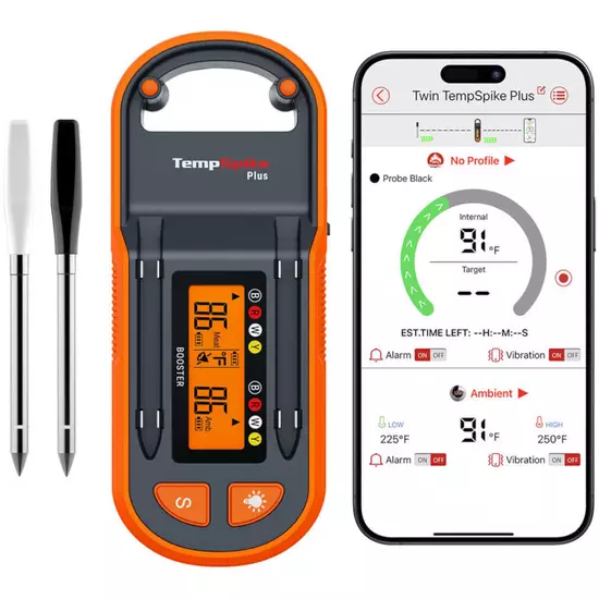 ThermoPro TP972 Twin TempSpike Plus 600 ft Bluetooth draadloze vleesthermometer met één sonde