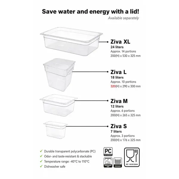 Ziva Sous Vide Water Set - Container + Lid (12L)